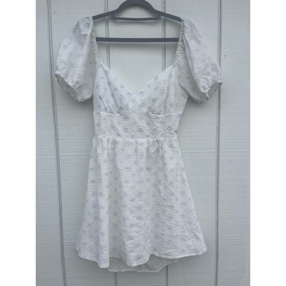 Nectar Clothing Textured‎ White Backless Puff Sleeve Summer Mini Dress, sz M